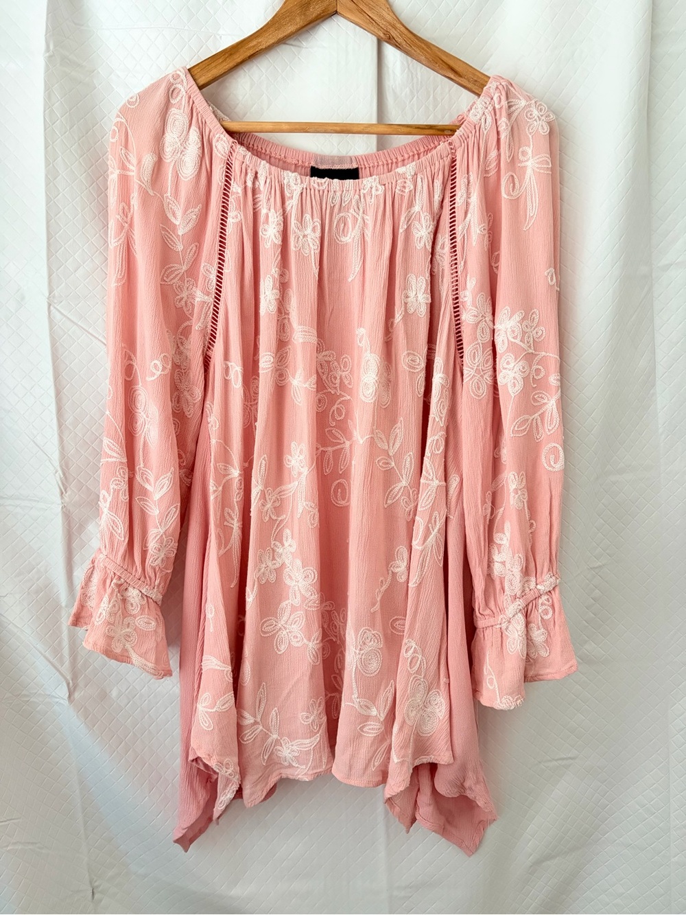 Women's Pink Embroidered Peasant Tunic Top